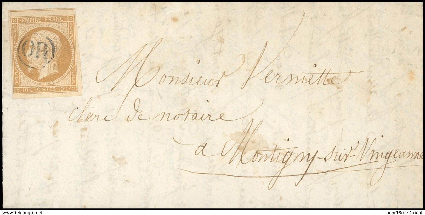 Obl. 13B - 10c. Bistre-clair Obl. Cachet ''OR'' S/lettre Manuscrite De POUILLY Du 28 7bre 1859 à Destination De MONTIGNY - 1853-1860 Napoléon III