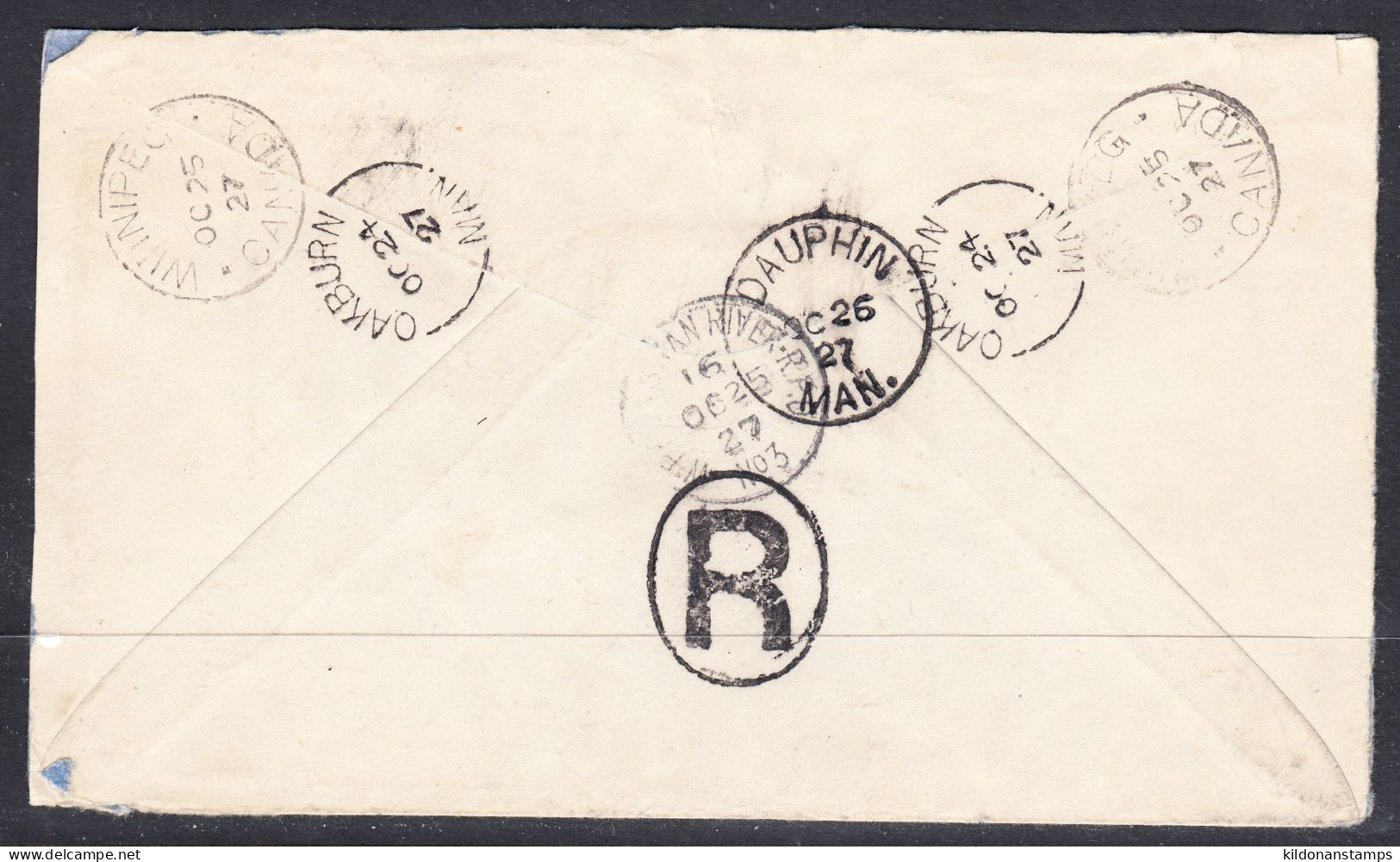 Canada Cover, Registered, Oakburn Manitoba, Oct 24 1927, A3 Broken Circle Postmark, To Dominion Lands Office (Dauphin) - Lettres & Documents
