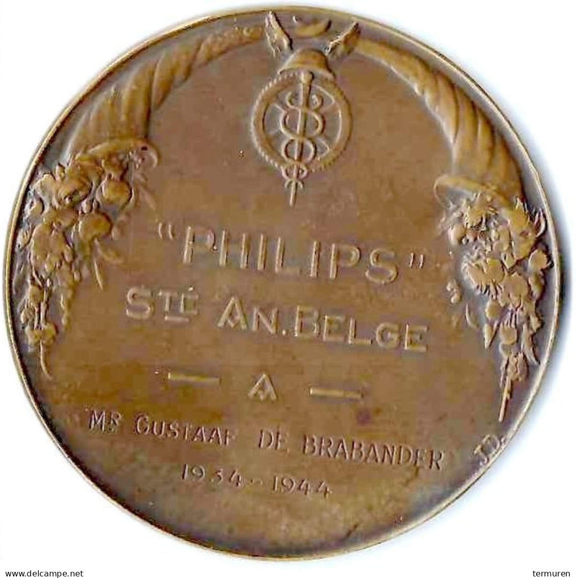 Philips : Ste An Belge -1934 -1944 Aan G De Branbander -Medaille Getekend Josüe Dupon - Professionali / Di Società