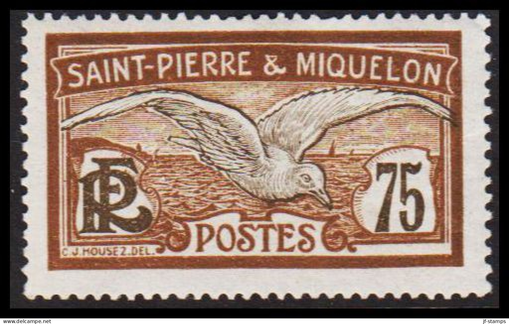 1909-1917. SAINT-PIERRE-MIQUELON. Seagull 75 C. Hinged.  (Michel 86) - JF537377 - Briefe U. Dokumente