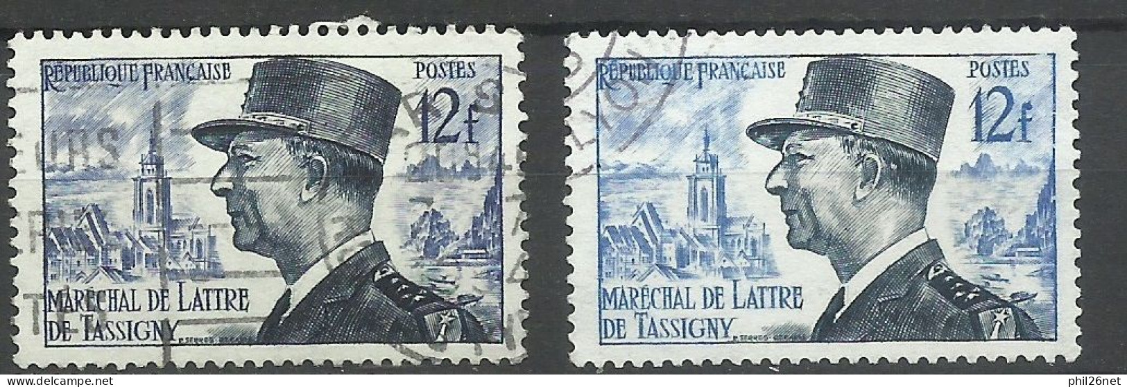 France N° 982 De Lattre De Tassigny Bleu Clair Oblitéré  B/TB  Le 982  Type Pour Comparer Voir Scans Soldé ! ! ! - Oblitérés