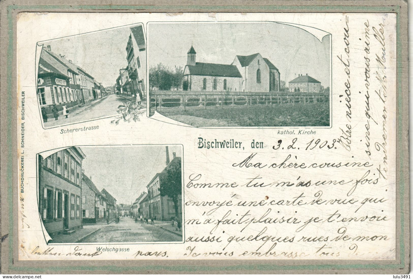 CPA - BISCHWILLER (67) - Carte GRUSS Multi-Vues De 1903 - Rues Et Eglise Catholique - Bischwiller