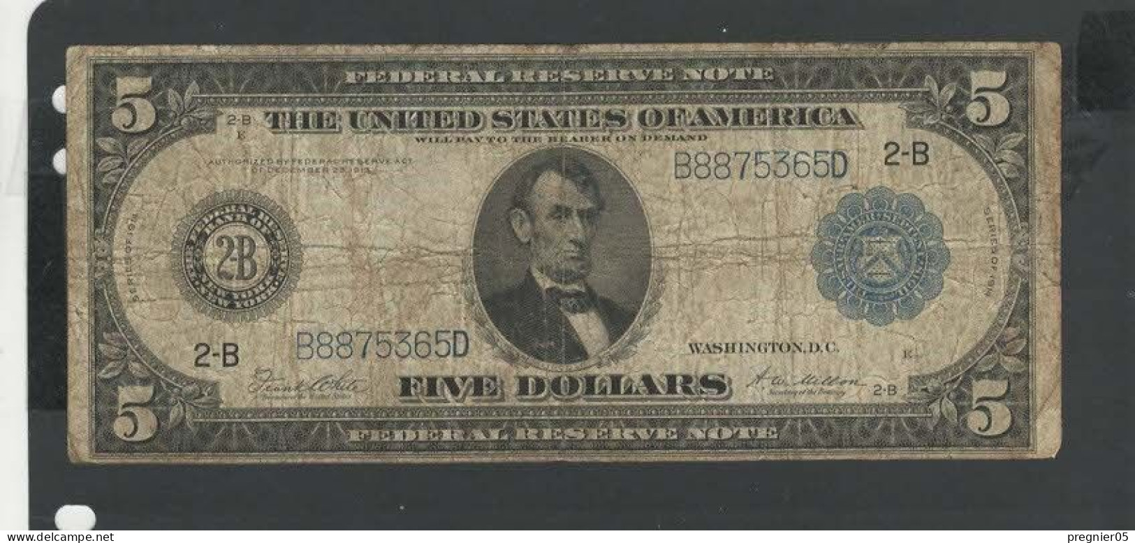 Baisse De Prix USA - Billet 5 Dollar 1914  TB-/F-  P.359b - Billetes De La Reserva Federal (1914-1918)