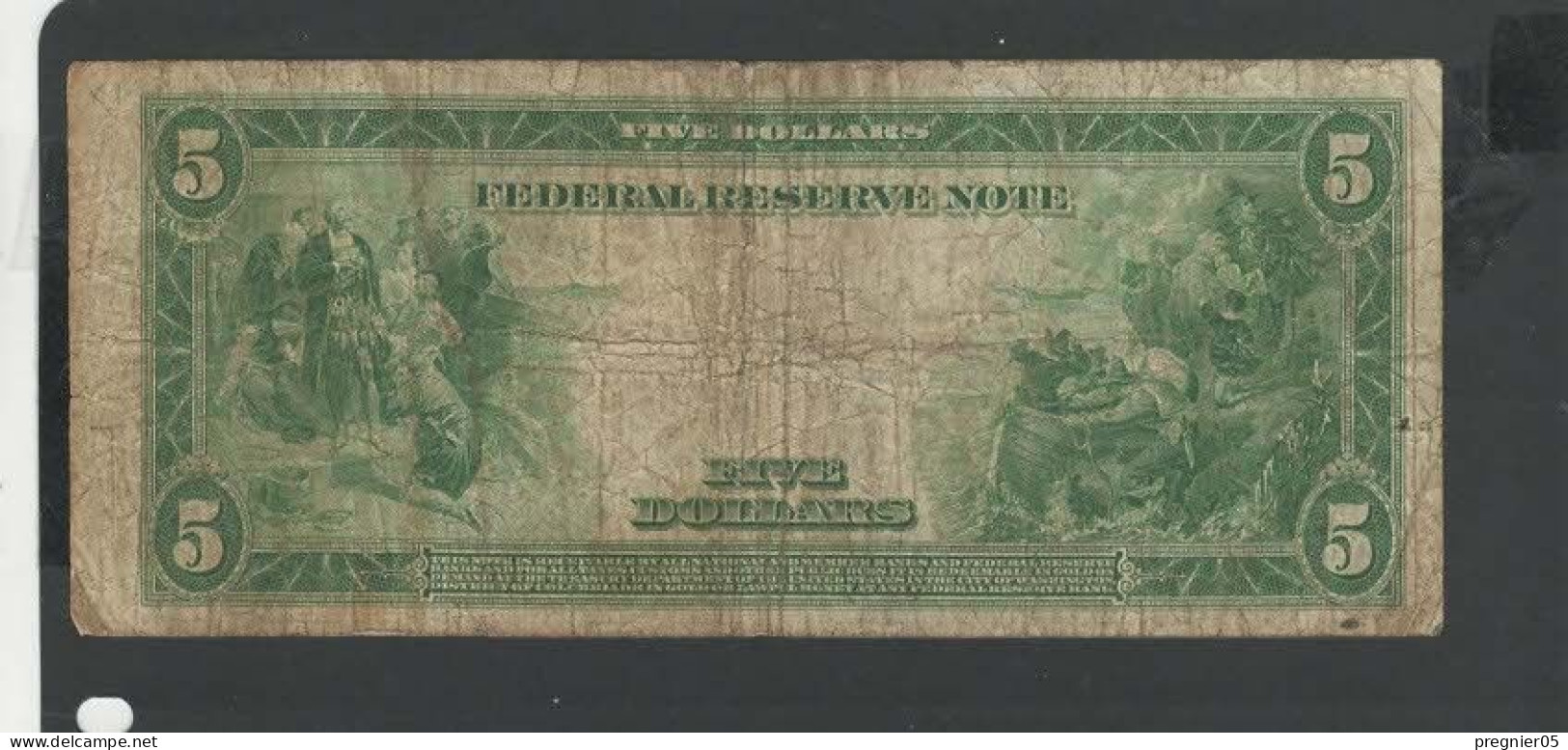 Baisse De Prix USA - Billet 5 Dollar 1914  TB-/F-  P.359b - Biljetten Van De Federal Reserve (1914-1918)