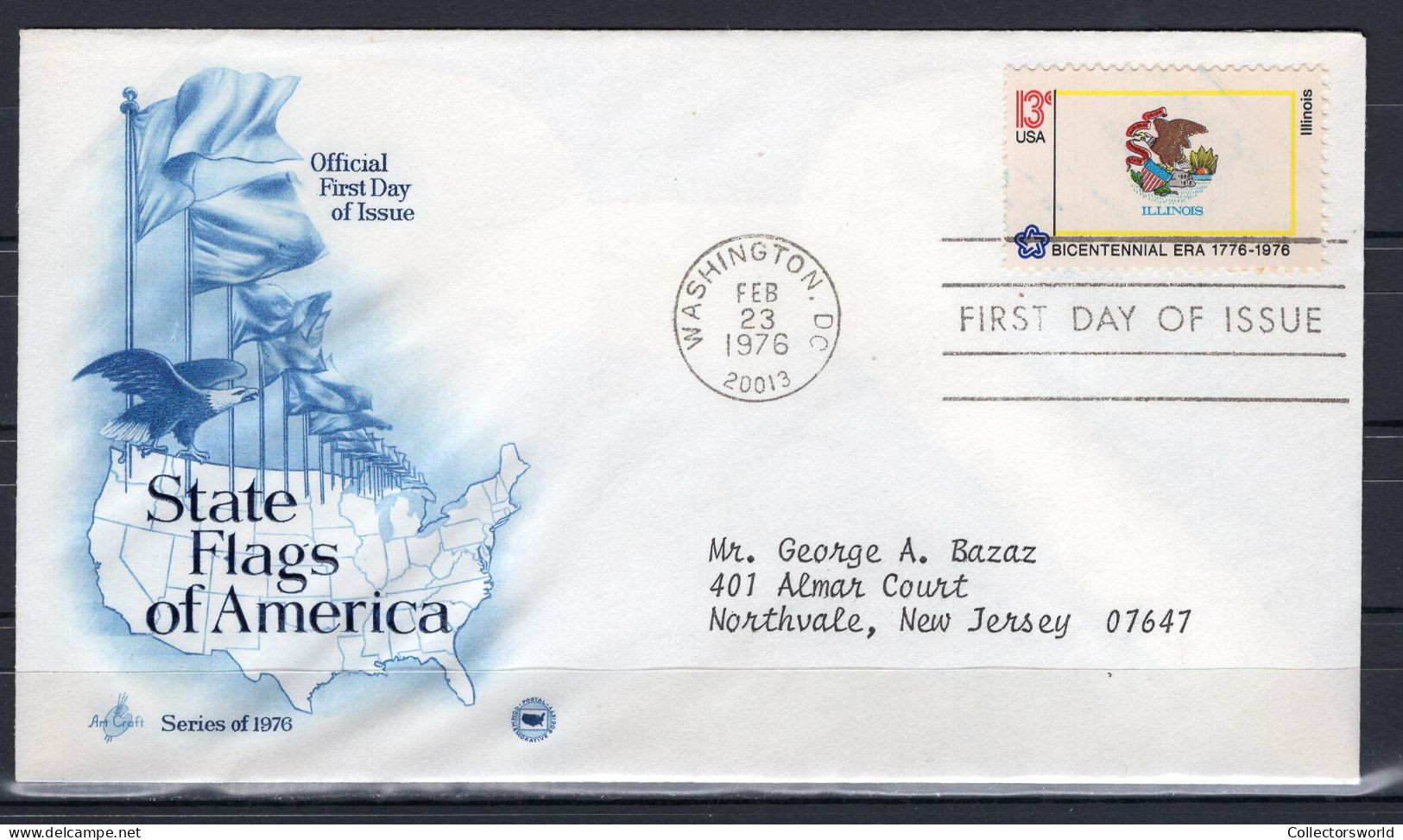 USA FDC 1976 Series State Flags Of America - Illinois - 1971-1980