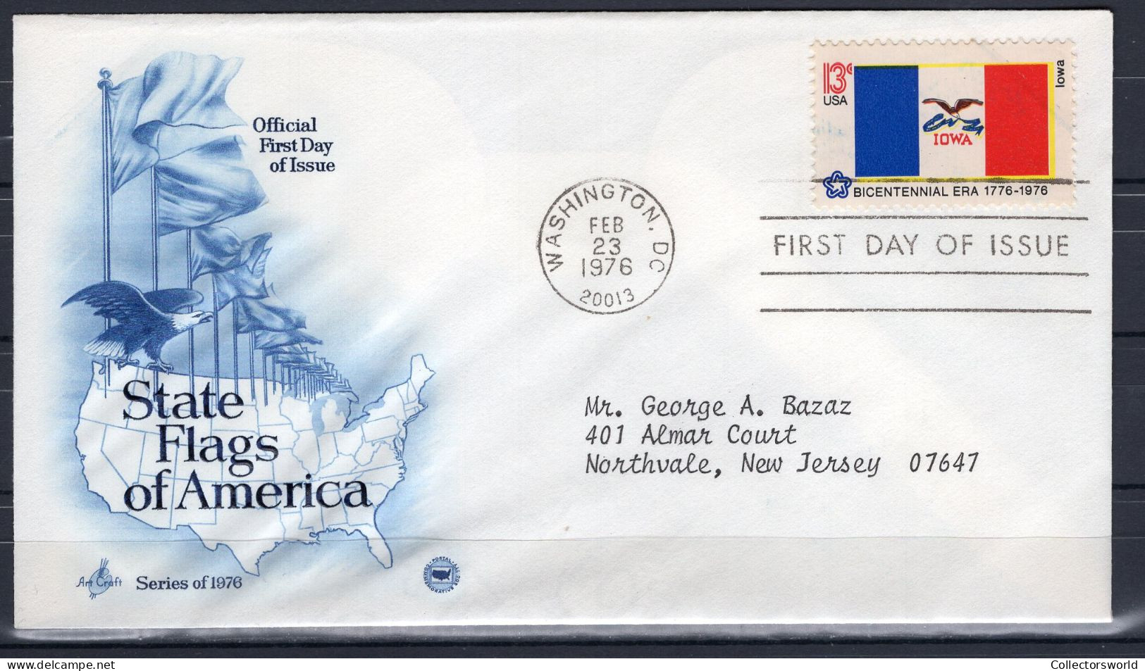 USA FDC 1976 Series State Flags Of America - Iowa - 1971-1980