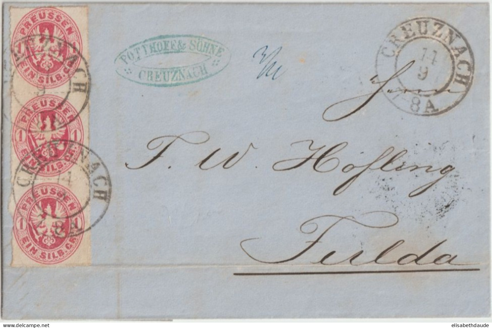 1865 - PRUSSE - LETTRE De BAD KREUZNACH => FULDA - Storia Postale