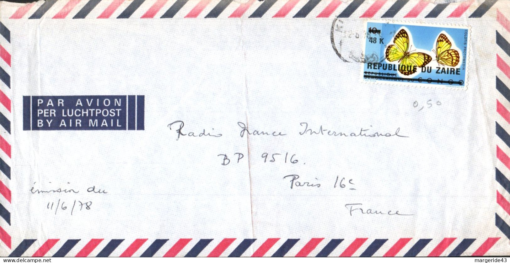 ZAIRE SEUL SUR LETTRE POUR LA FRANCE 1978 - Lettres & Documents