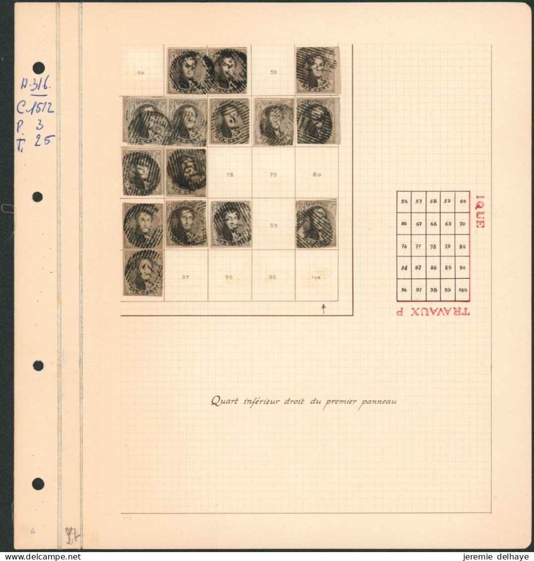 N°6 : Reconstitution De La Planche II (filigrane), 1er Et 2e Panneau Subdivisé En Quart + Planche III (1er Panneau) - 1851-1857 Medallions (6/8)