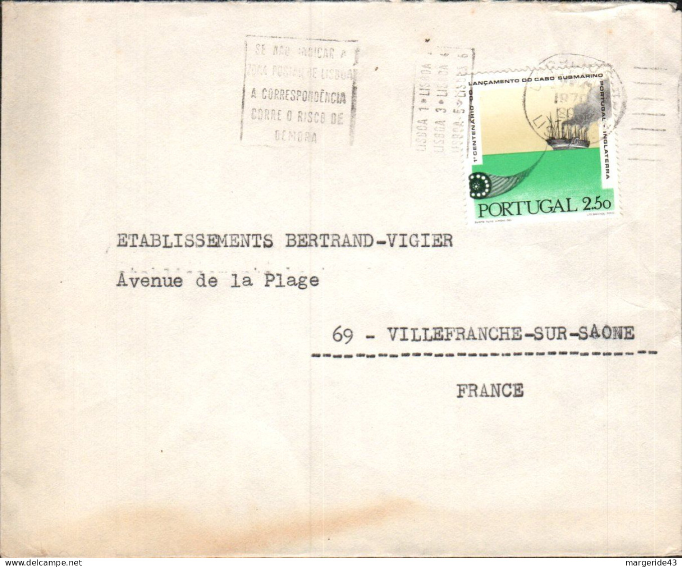 PORTUGAL SEUL SUR LETTRE POUR LA FRANCE 1970 - Covers & Documents