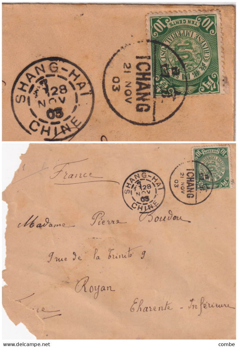 LETTRE. CHINE. COVER CHINA.  1903. SHANG-HAI. DRAGON 10c. ICHIANG. POUR FRANCE - Briefe U. Dokumente