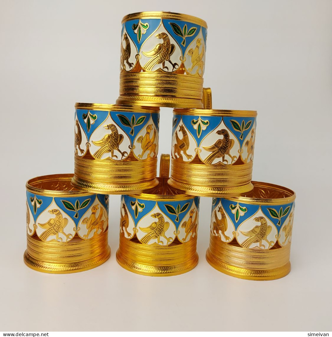 Vintage Soviet Russian Set Of 6 Podstakannik Tea Cup Holders USSR Enamel #5415 - Tasses