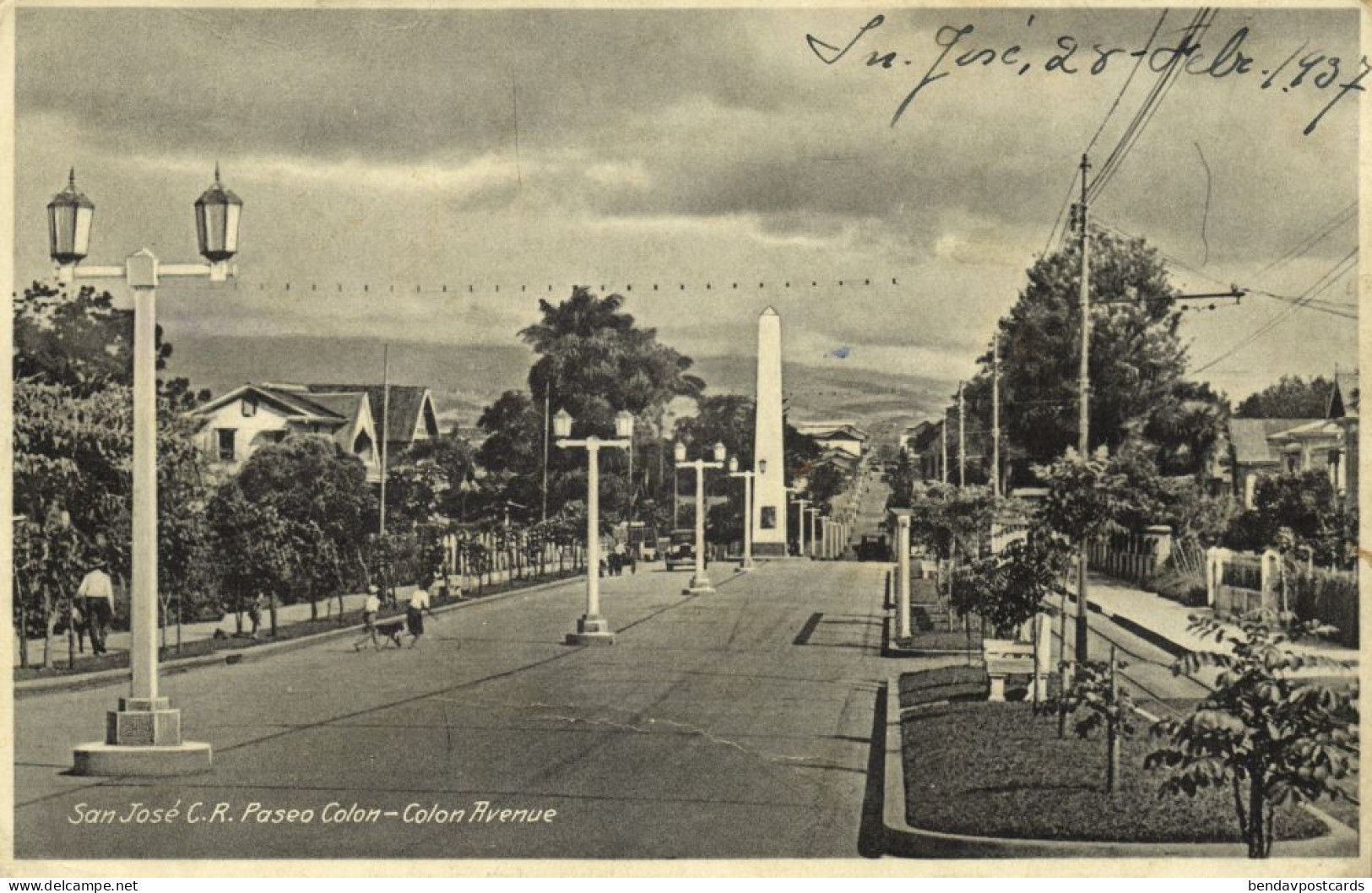 Costa Rica, C.A., SAN JOSÉ, Paseo Colon Avenue (1937) Postcard - Costa Rica