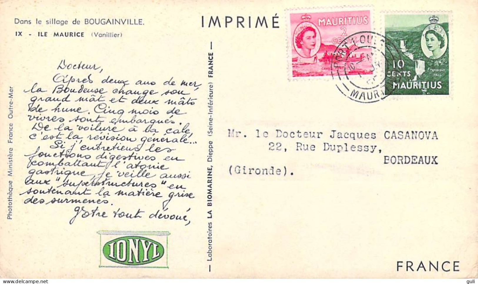 Afrique ÎLE MAURICE Vanillier   Dans Le Sillage De BOUGAINVILLE  (Philatélie Timbre Stamp  " MAURITIUS  " / IONYL - Maurice