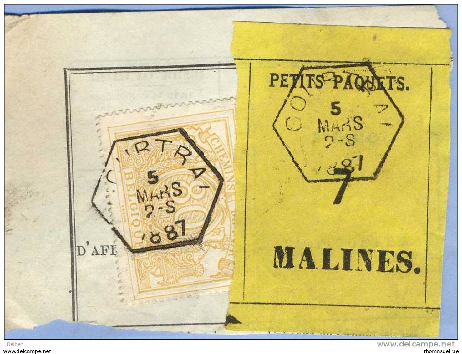 _V791: COURTRAI > MALINES: SP12/ Fragment Met " étiquette " PETITS PAQUETS: N° 7: Type B: - Documents & Fragments