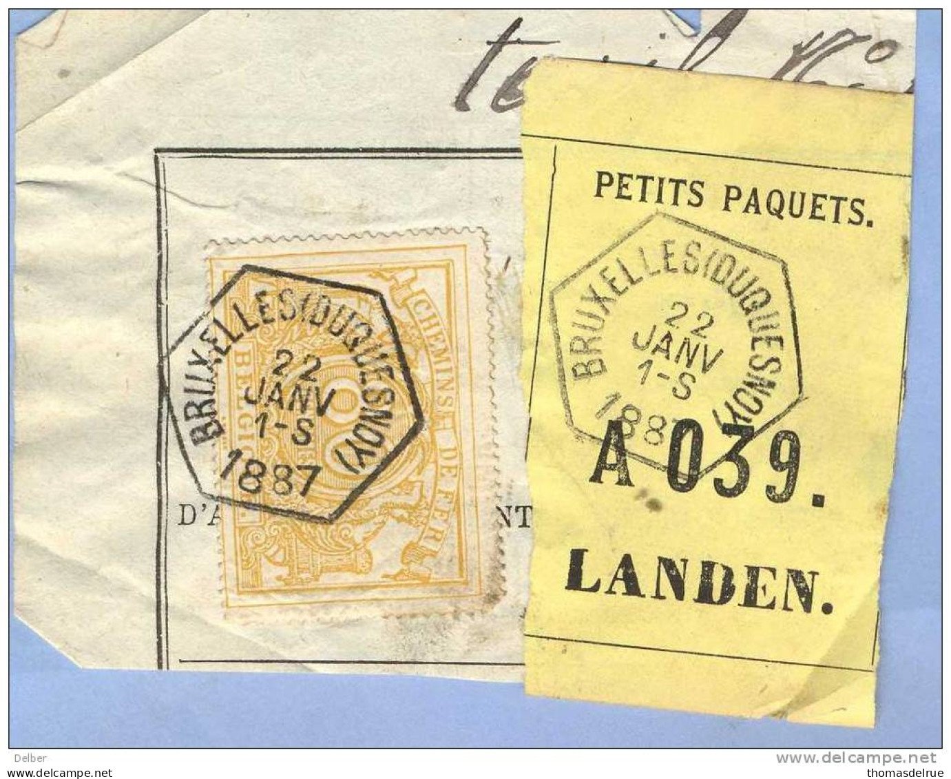 _V786: BRUXELLES(DUQUESNOY) > LANDEN:  SP12/ Fragment Met " étiquette " PETITS PAQUETS: N° A039: Type B: - Dokumente & Fragmente