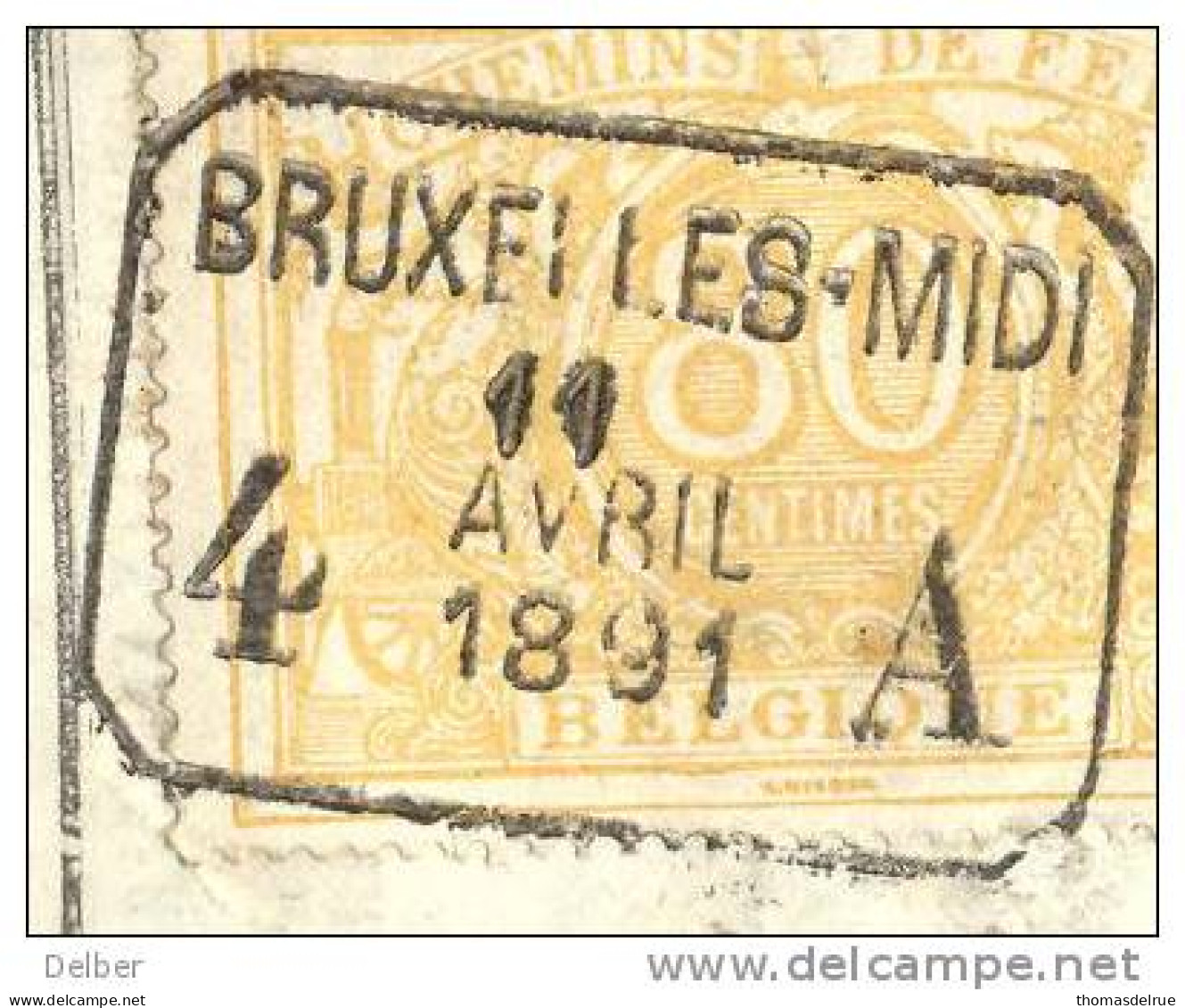 _V844:BRUXELLES-MIDI 4 __A  11 AVRIL 1891  >  Bruges: SP12/ Fragment Met  " étiquette " : PETITS PAQUETS:81: - Dokumente & Fragmente