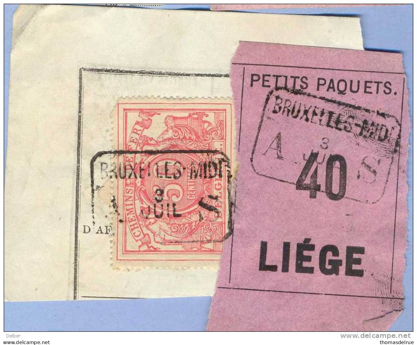 _V871: BRUXELLES-MIDI  A__S  3 JUIL __8 > LIEGE: SP11/ Fragment Met  " étiquette "  PETITS PAQUETS : N° 40: - Documents & Fragments