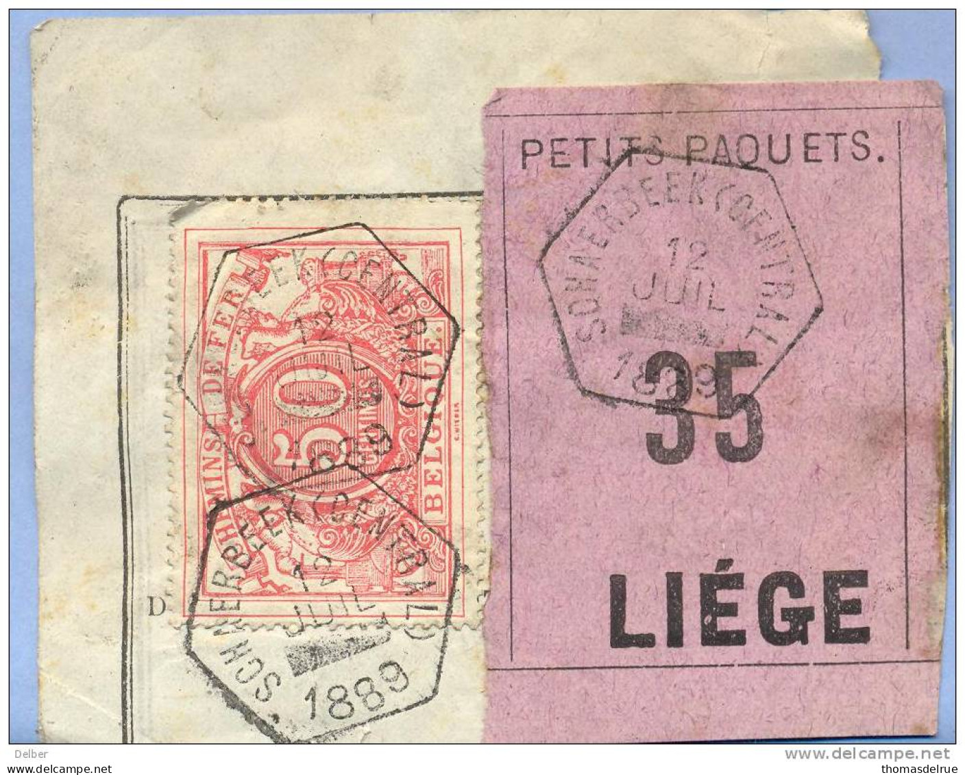 _V966:  SCHAERBEEK( CENTRAL) > LIEGE: SP11/ Fragment PETITS PAQUETS Met  " étiquette " : N° 35: Type Bb: - Documents & Fragments