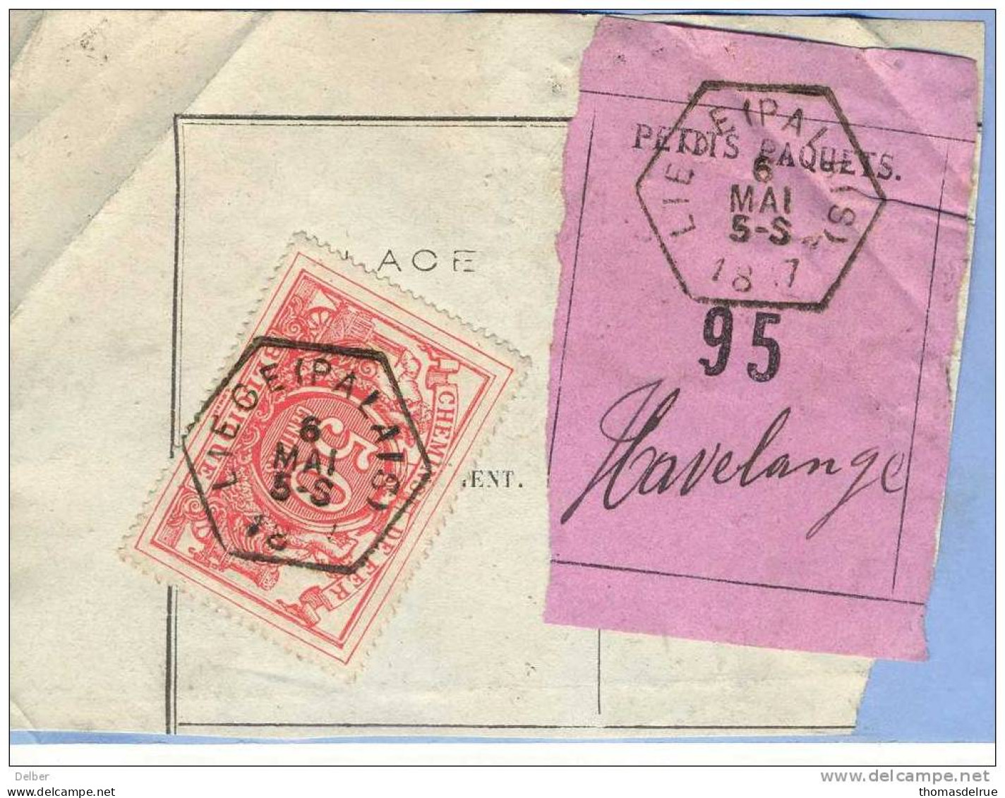 _V978: LIEGE(PALAIS)  > Havelange - Grand Vitesse  : Fragment PETITS PAQUETS Met  " étiquette ": SP11/  N° 95 : Type B: - Dokumente & Fragmente