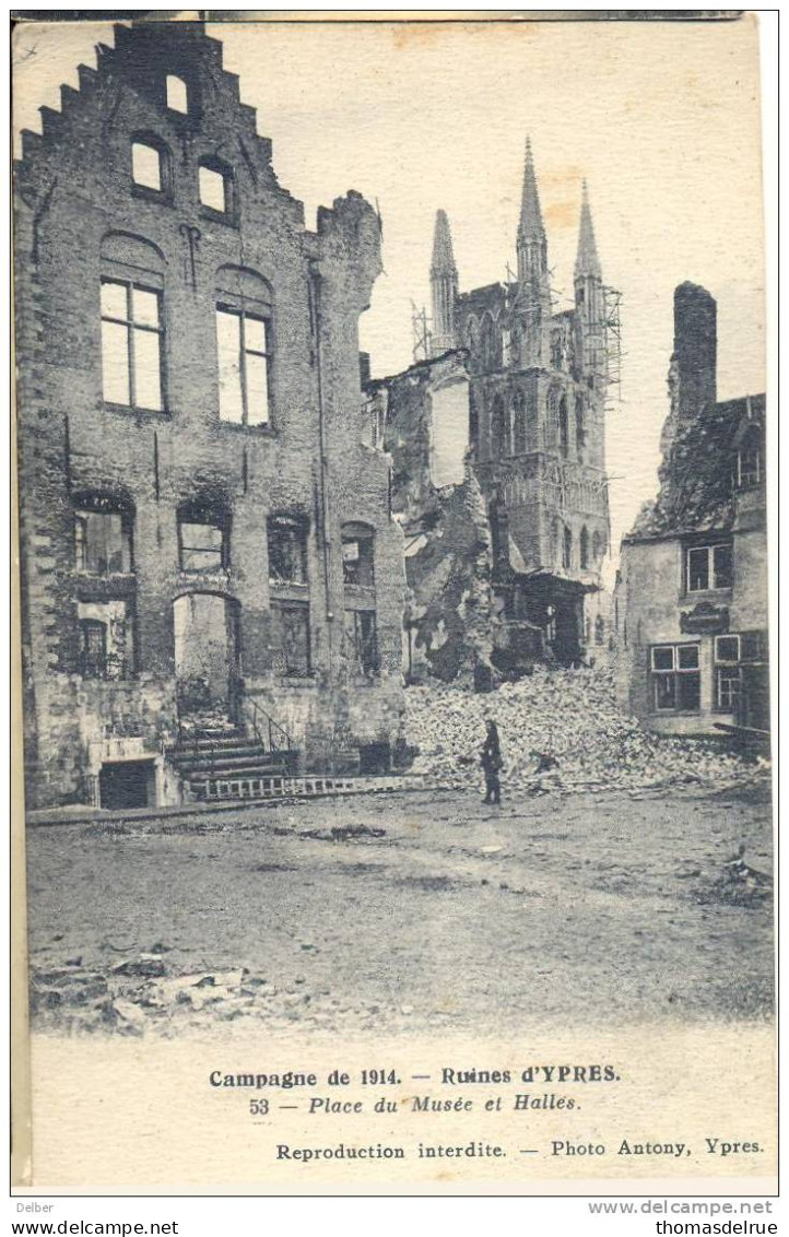 _ik572: Carte Postale: S.M. Verstuurd: LOO  14 II 1915: Verstuurd > La Panne : Campagne De 1914 - Ruins D'YPRES 53¨Place - Zona Non Occupata