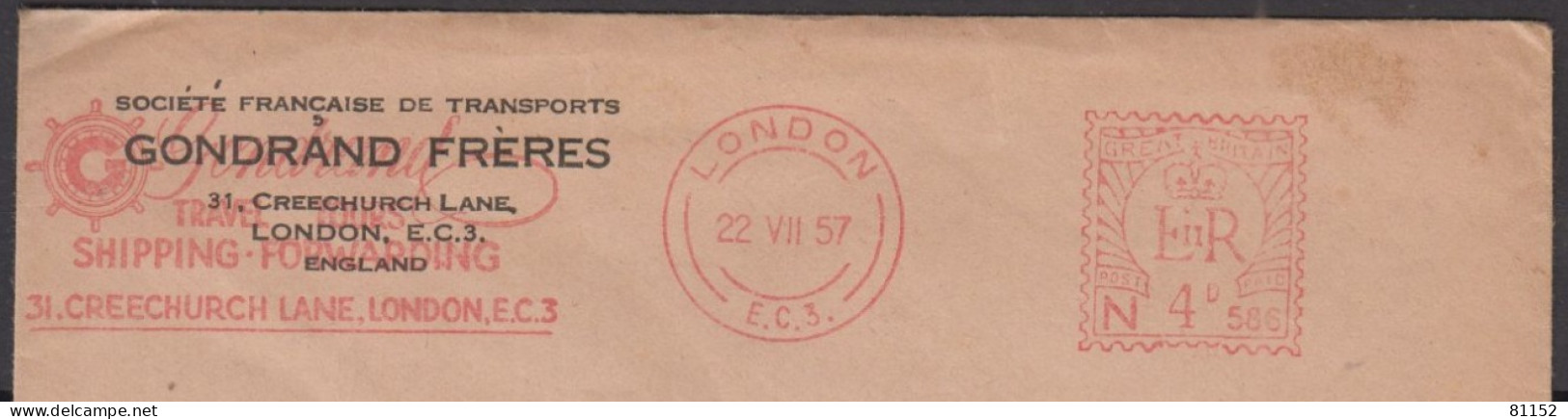 Cachet Machine EMA  Sur Lettre PUB " GONDRAND FRERES "  De LONDON  Le 22 VII 1957  Pour BORDEAUX - Maschinenstempel (EMA)