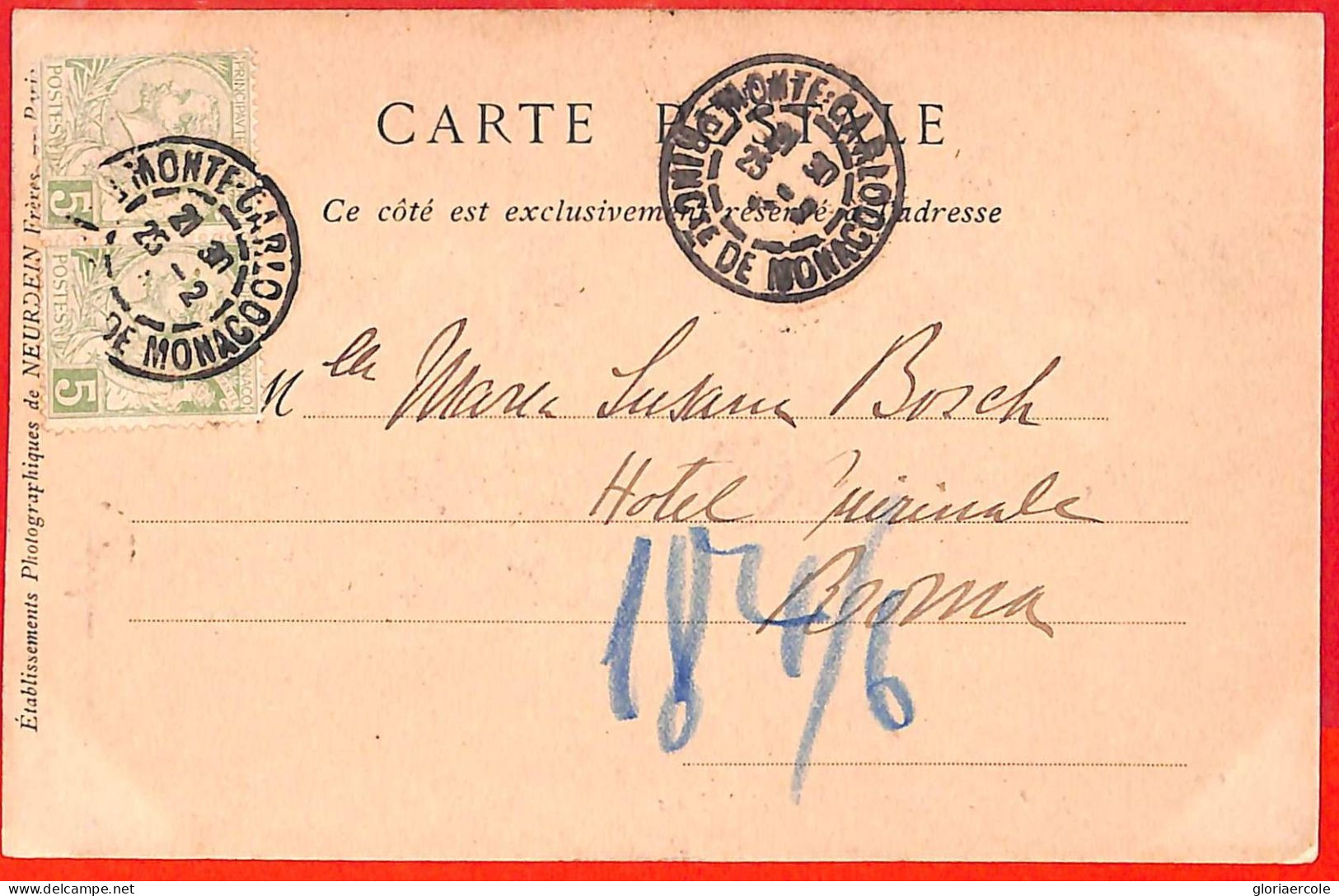 Aa1016 - MONACO - Postal History -  POSTCARD  To ITALY 1896 - Covers & Documents