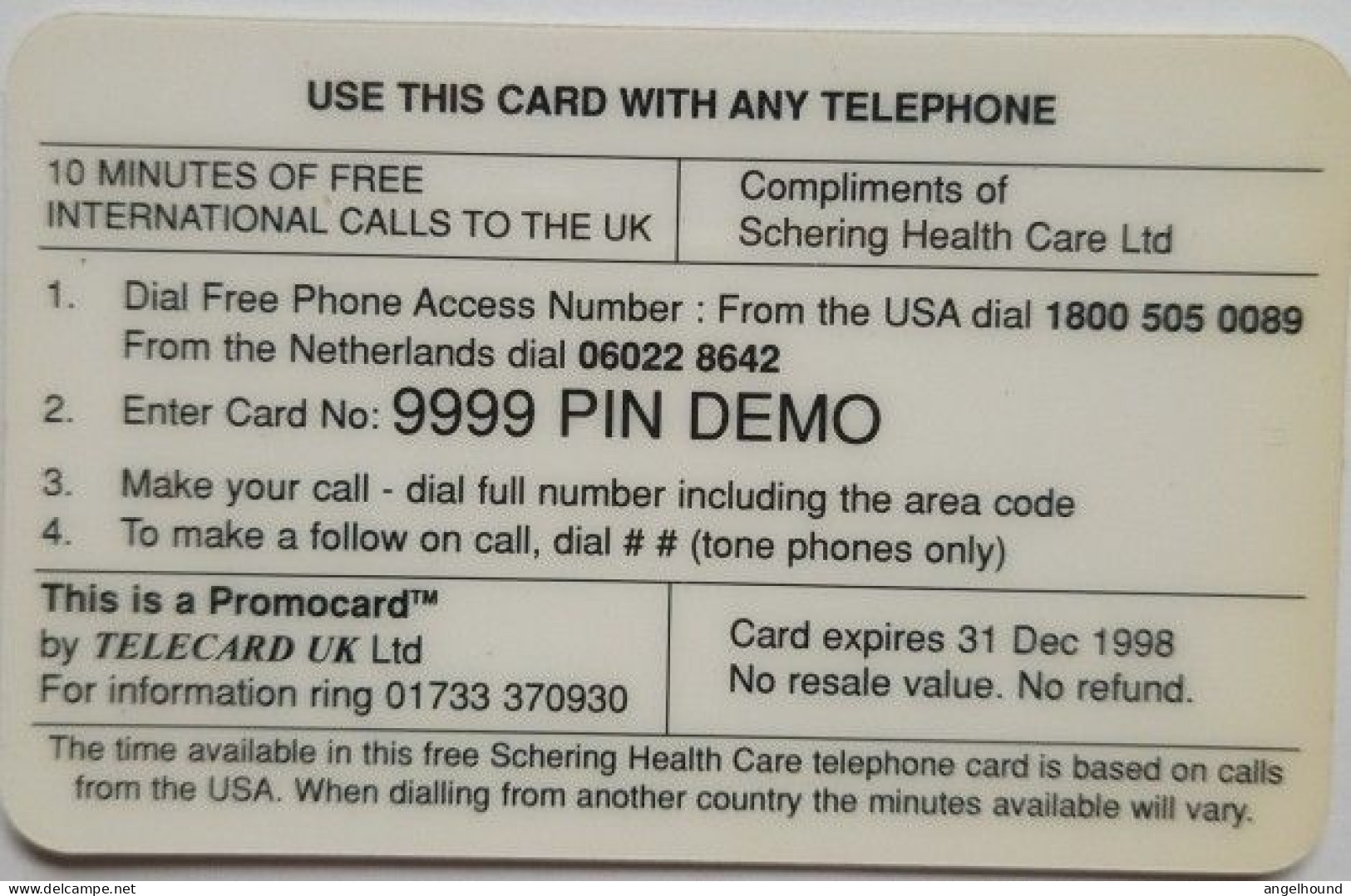 UK 10 Minutes Free International Call - Fludara - Schering Health Care Ltd. - Other & Unclassified