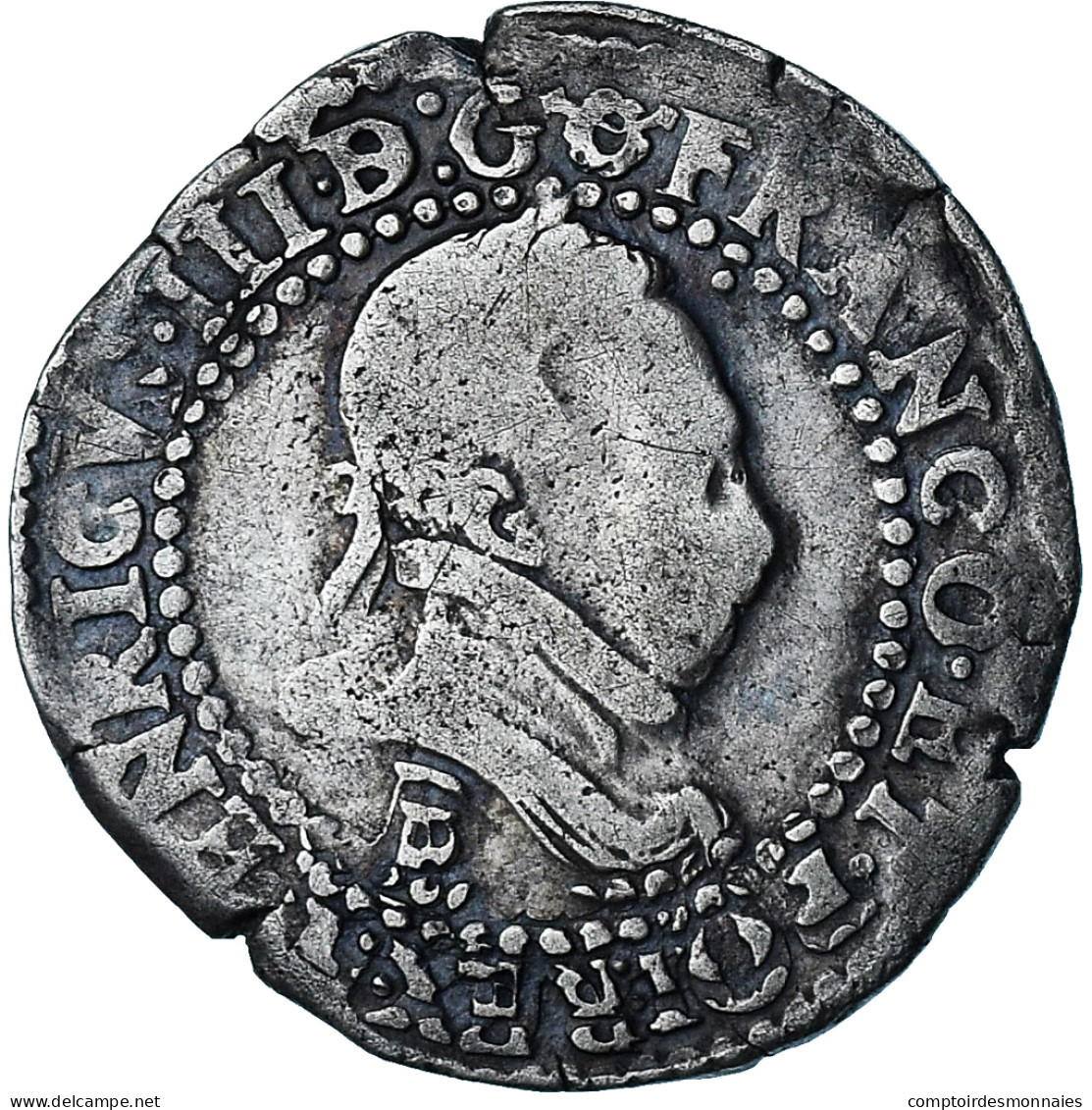 France, Henri III, 1/2 Franc Au Col Plat, 1587, Rouen, TB, Argent, Gadoury:487 - 1574-1589 Henry III