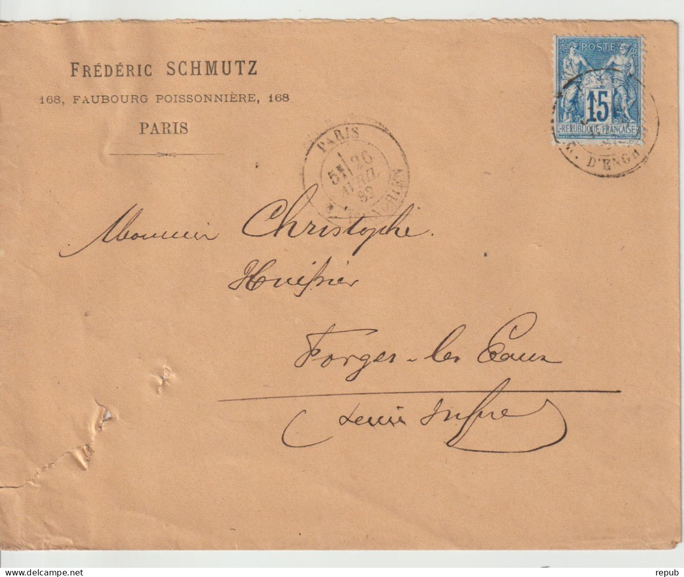 France lettre 1882 de Paris R. d'Enghien pour Forges (76)