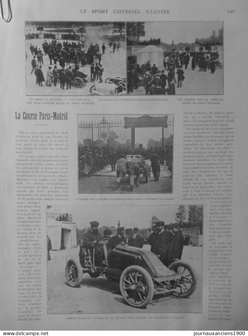 1903 VOITURE COURSE PARIS MADRID DION BOUTON SOREL 4 JOURNAUX ANCIENS - Ohne Zuordnung