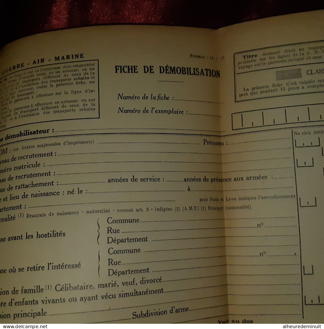 Transport de personnel par chemin de fer"Documents aux formation des trois armées"GUERRE"AIR"MARINE"S.N.C.F"Rail"TRAIN"1