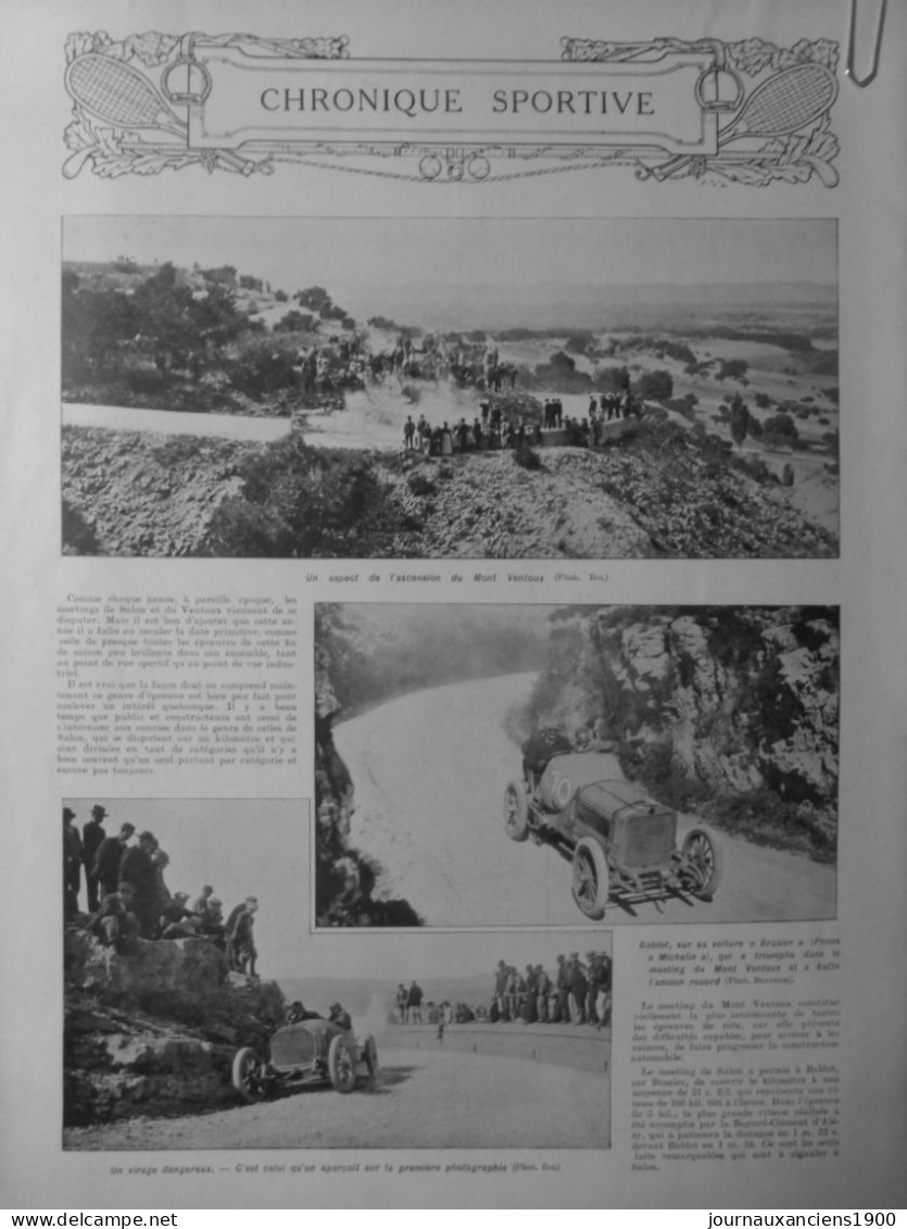 1906 1912 VOITURE COURSE MONT VENTOUX TADDEOLI 9 JOURNAUX ANCIENS