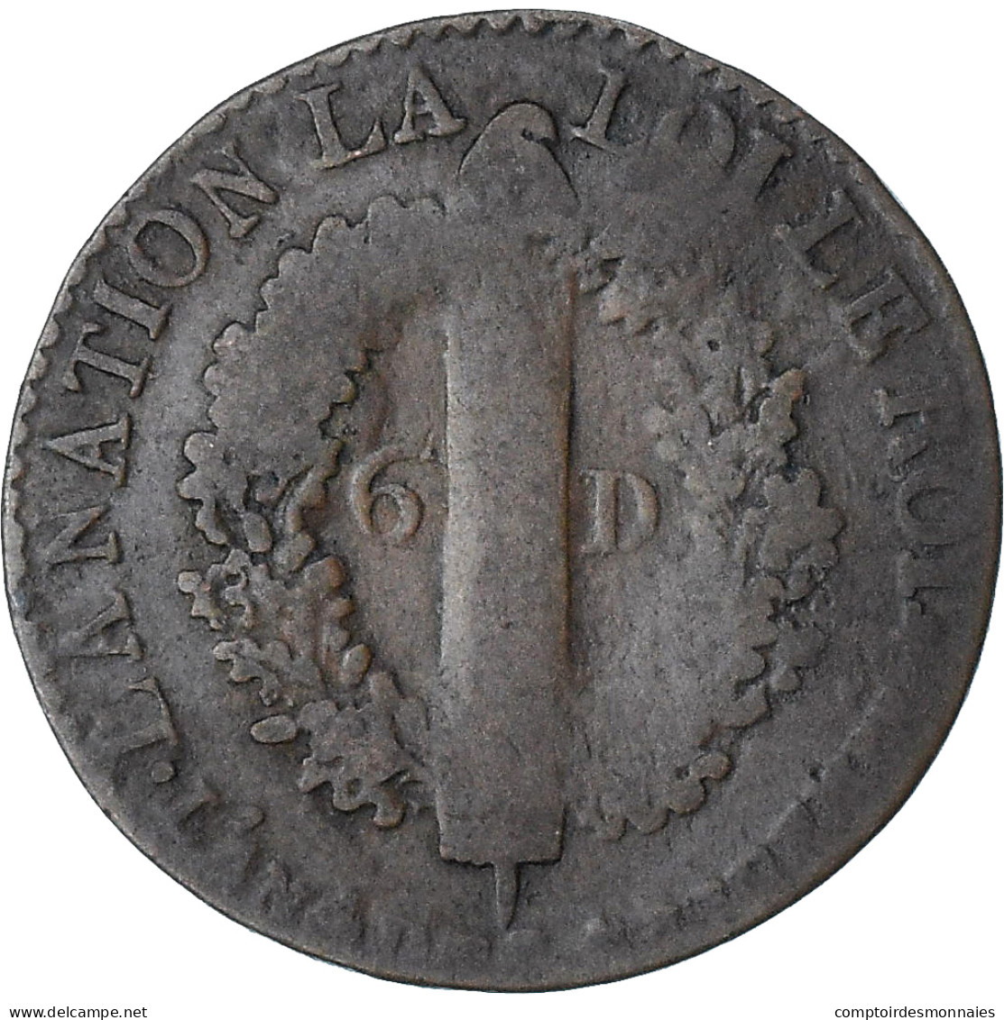 France, Louis XVI, 6 Deniers, 1792 / AN 4, Marseille, B+, Cuivre, Gadoury:8 - Altri & Non Classificati