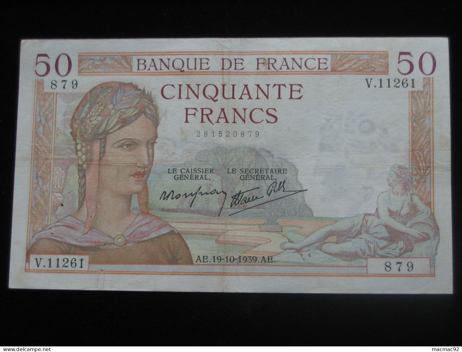 50 Cinquante Francs CERES 19-10-1939   **** EN ACHAT IMMEDIAT **** - 50 F 1934-1940 ''Cérès''