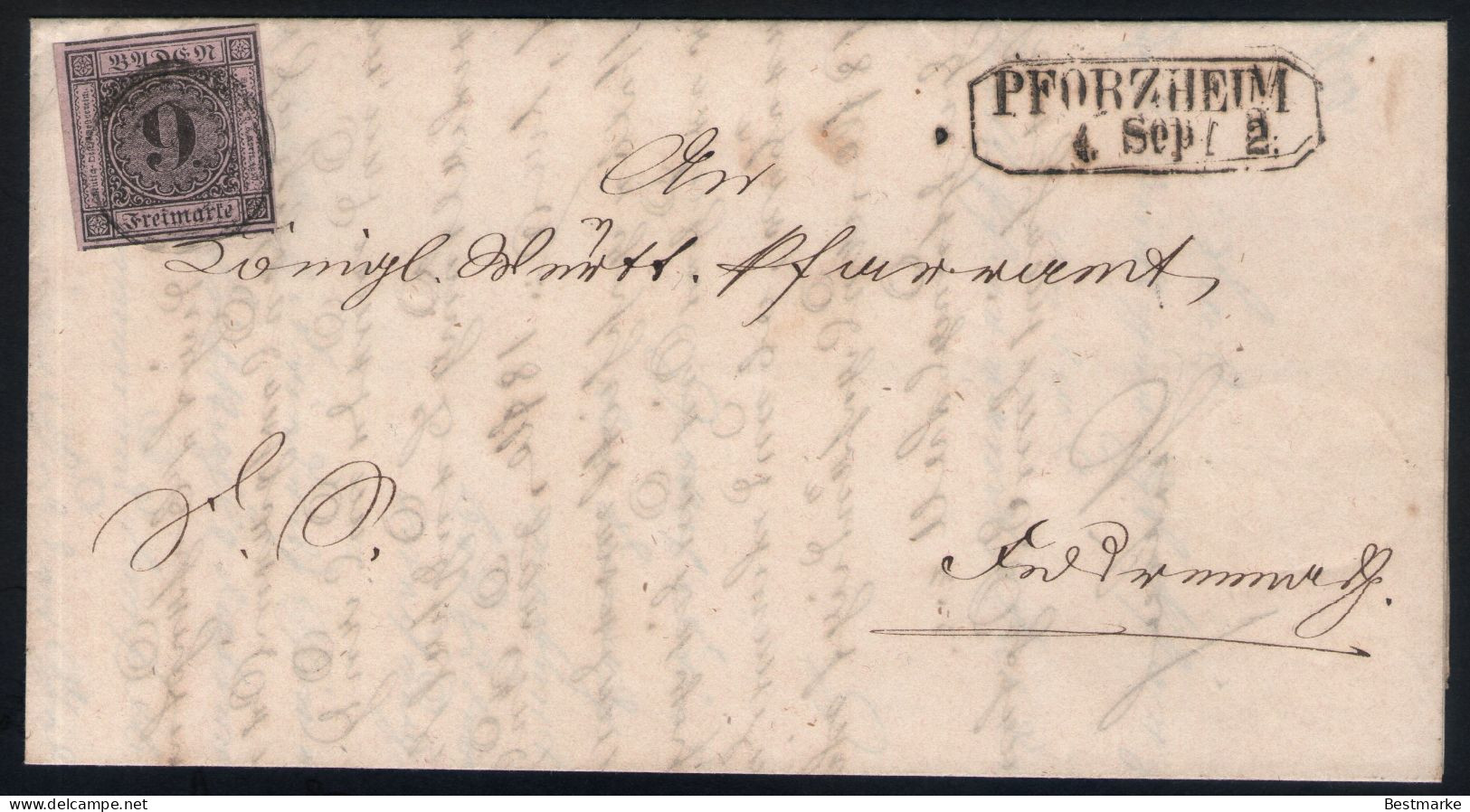 Einzelfrankatur Baden 9 Kreuzer Rosa - Nr. 4b Auf Brief 1863 Aus Pforzheim Nach Neuenbürg - Lettres & Documents