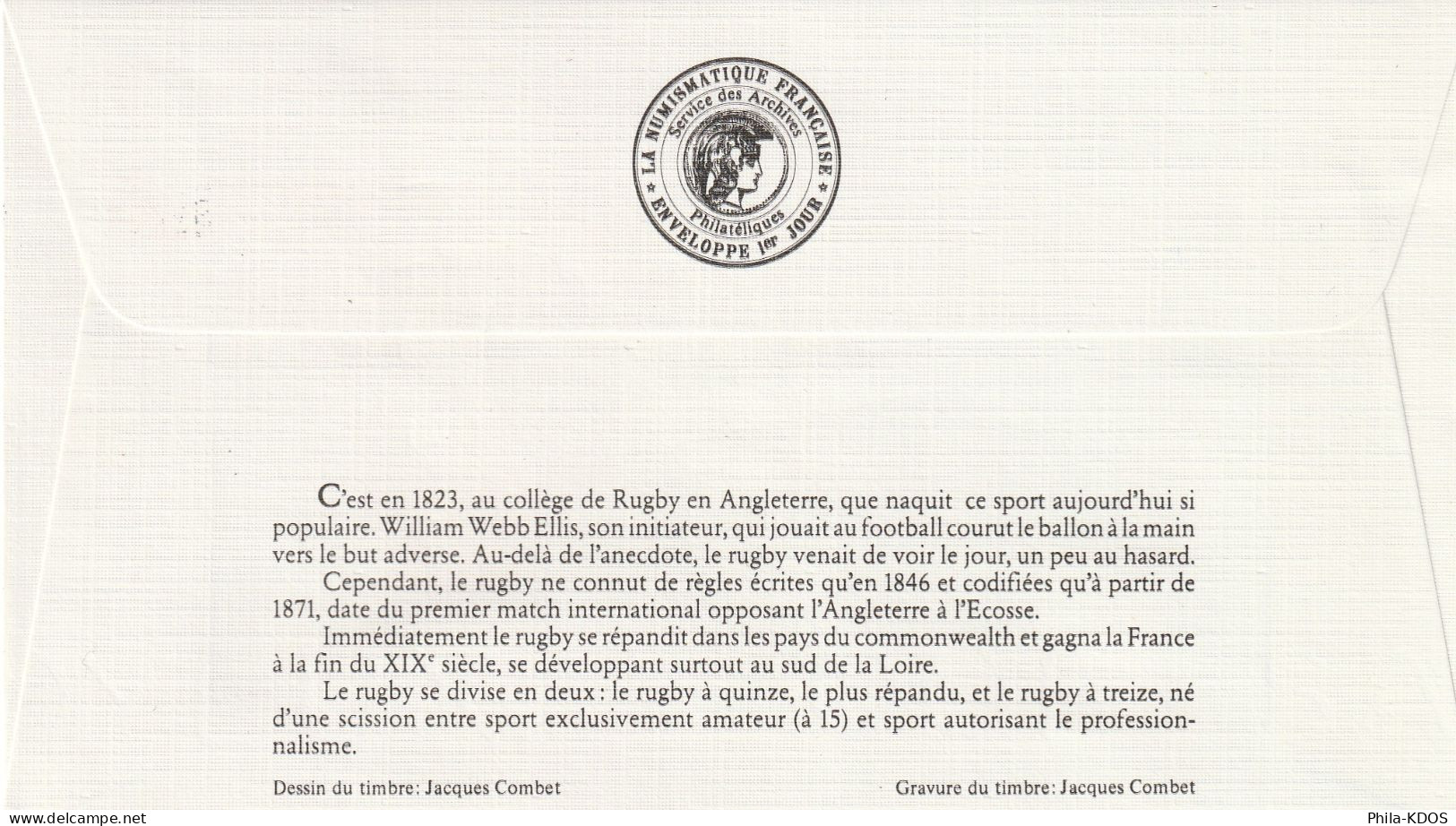 " LE RUGBY " Sur Enveloppe 1er Jour De 1982. Ed° LNF  N° YT 2236. Parfait état. FDC à Saisir !!! - Rugby