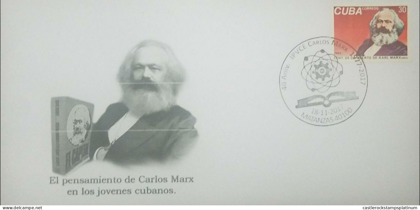 P) 2017 CUBA, CARLOS MARX, THE THOUGHT OF CARLOS MARX IN THE CUBAN YOUNG PEOPLE, RED, 30, FDC - Sonstige & Ohne Zuordnung