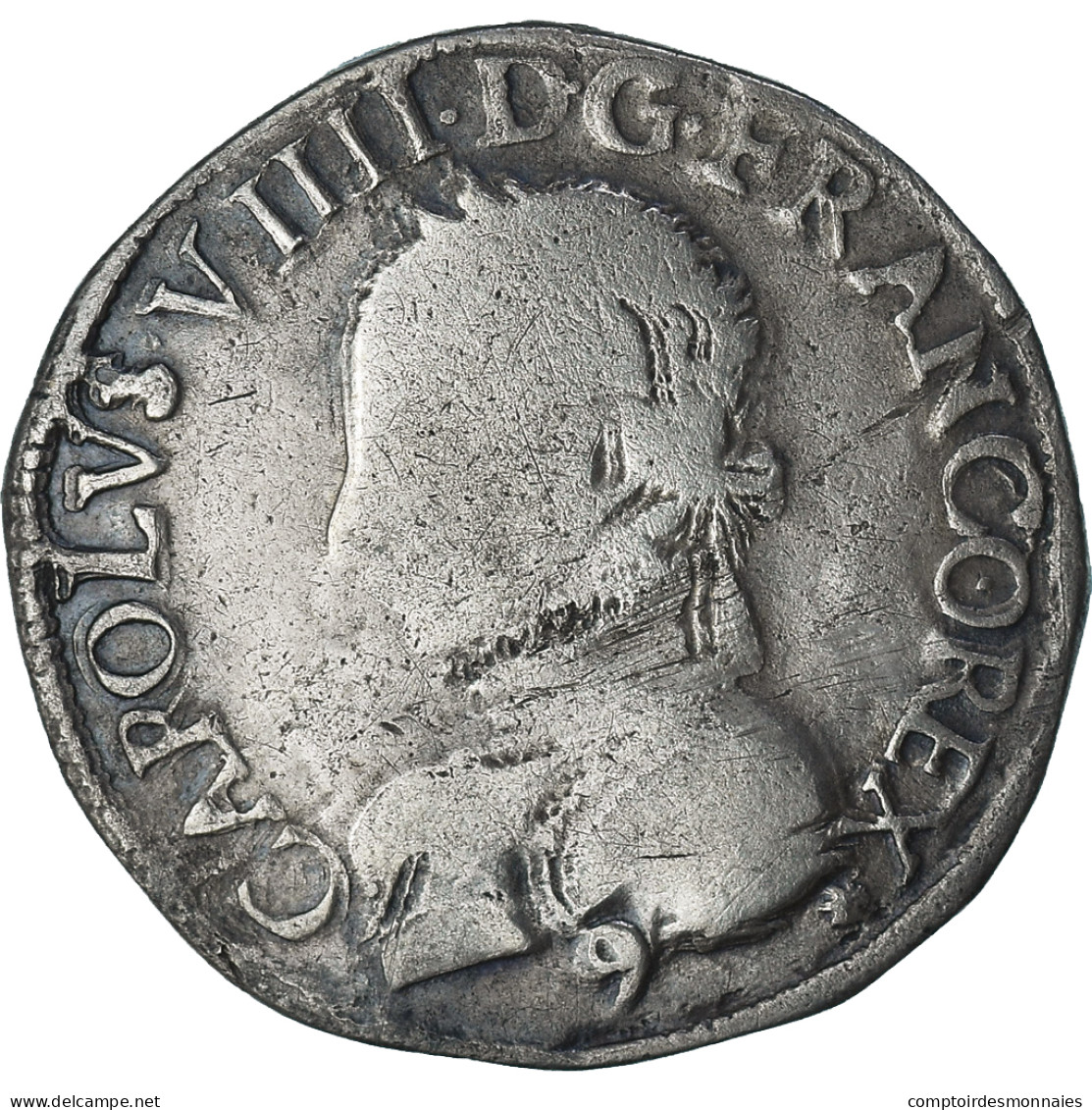 France, Charles IX, Teston Aux 2 C Couronnés, 1563, Rennes, TB, Argent - 1560-1574 Karl IX.