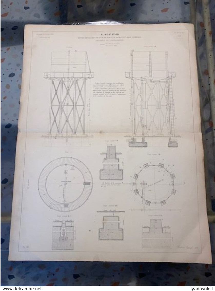 Plan Chemin De Fer Du Midi Alimentation Befroi Metalique Pour Cuve Bordeaux Fevier 1864 Format ,66 X 50 Cm - Andere Plannen