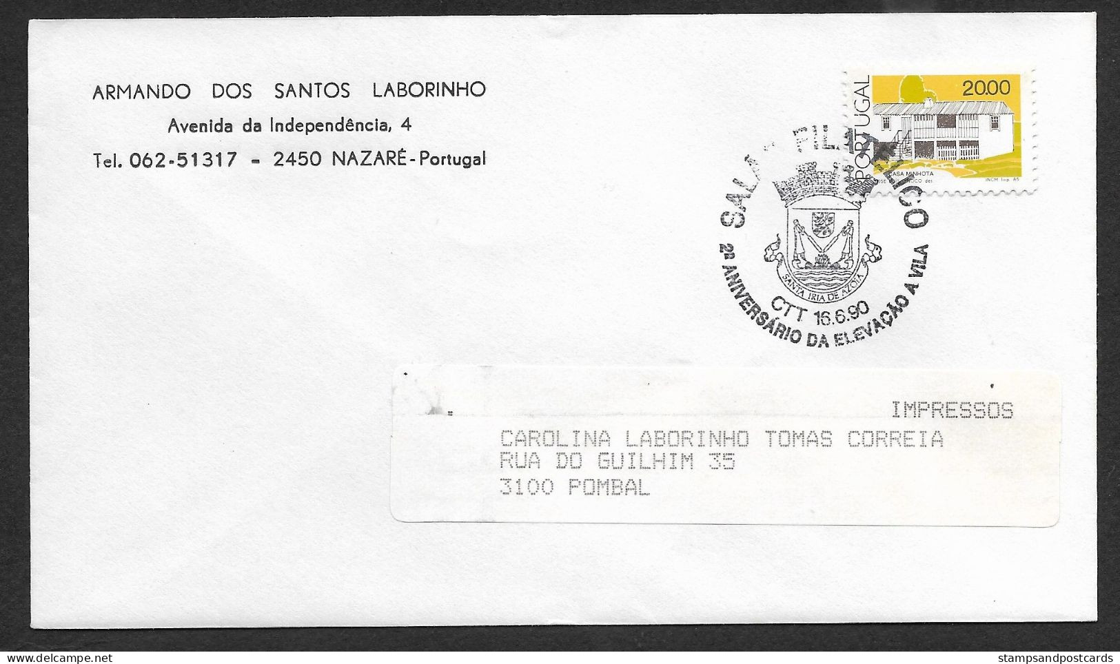 Portugal Cachet Commémoratif Expo Philatelique Blason Santa Iria De Azóia Loures 1990 Stamp Expo Coat Of Arms Event Pmk - Postembleem & Poststempel