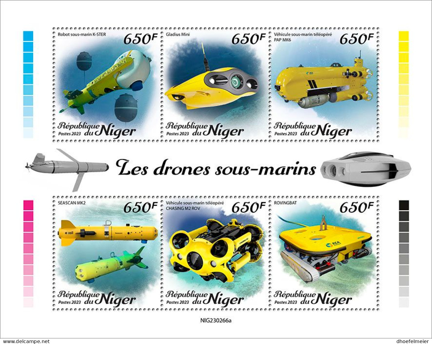 NIGER 2023 MNH Underwater Drones Unterwasserdrohnen M/S – IMPERFORATED – DHQ2347 - Submarines