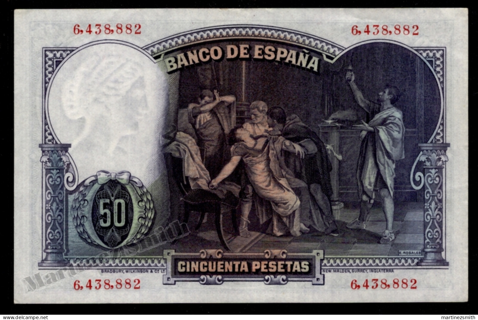 Spain II Republic Banknote Year 1931 Eduardo Rosales Value 25 Pesetas Pick 82 - Condition AU - 50 Pesetas
