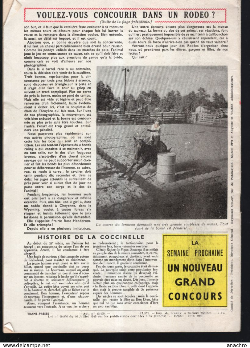 Magazine FILLETTE  N°413 De 1954 Concourir Dans Un Rodéo AGGIE LILI YOLANDE La Sportive - Fillette