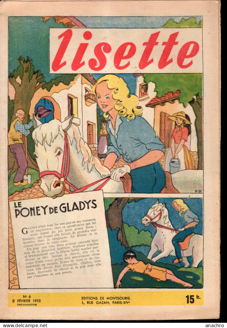 Magazine LISETTE  N° 6 Du 8 Février 1953 Le Poney De Gladys - Lisette