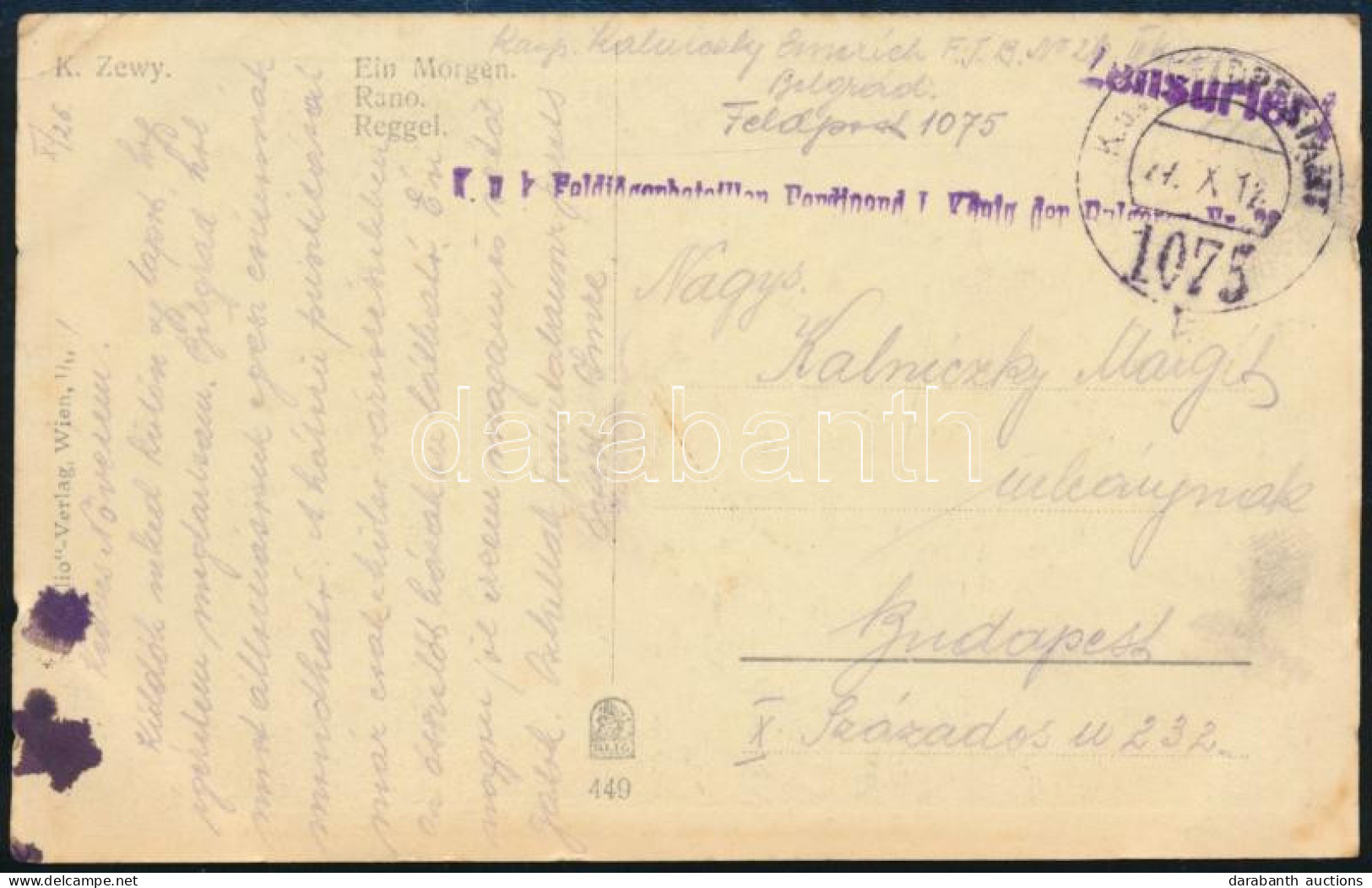 1918 Tábori Posta Képeslap / Field Postcard "K.u.k. Feldjägerbataillon Ferdinand I. König Der ..." + "FP 1075" - Other & Unclassified