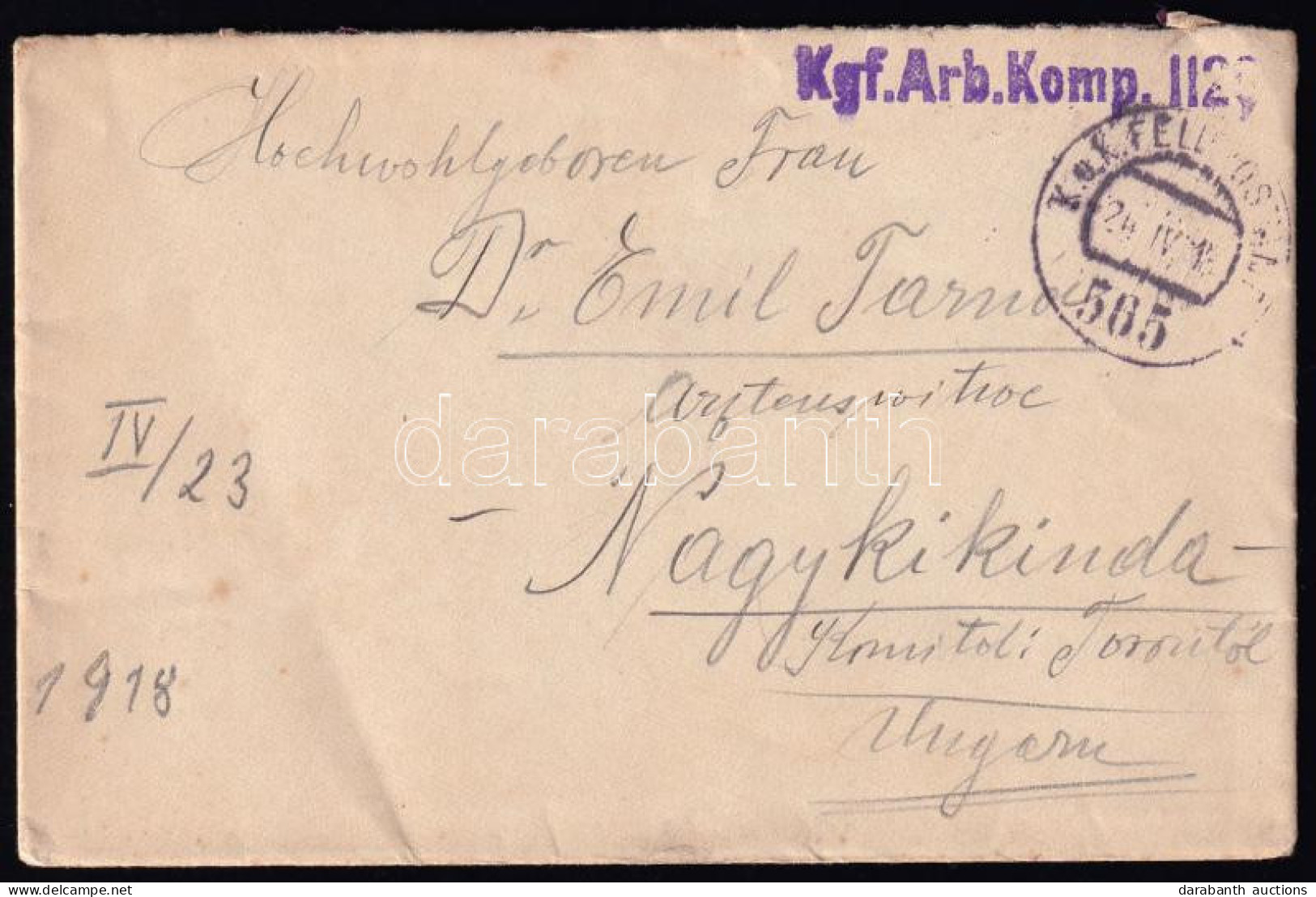 1918 Tábori Posta Levél "Kgf. Arb. Komp. 1120" + "FP 565" - Autres & Non Classés