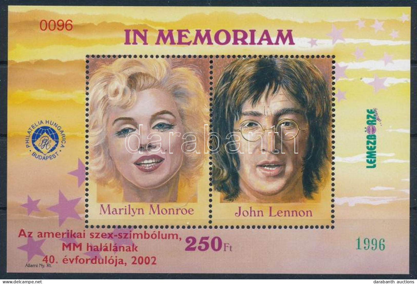 ** 2002 In Memoriam Marilyn Monroe / John Lennon Felülnyomott Emlékív "Az Amerikai Szex-szimbólum, MM Halálának 40. évfo - Autres & Non Classés