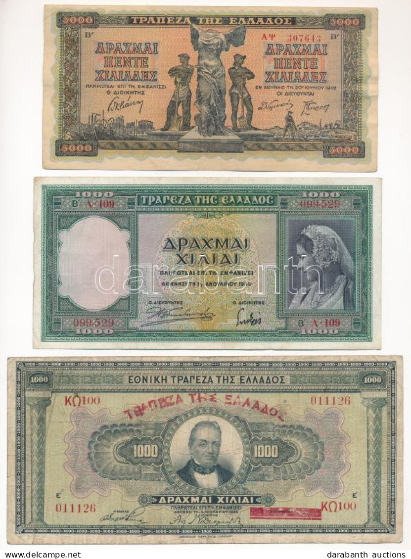 Görögország 1926. 1000Dr + 1939. 1000Dr + 1942. 5000Dr T:F,VG Greece 1926. 1000 Drachmai + 1939. 1000 Drachmai + 1942. 5 - Ohne Zuordnung