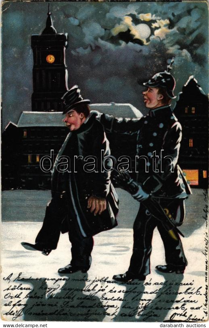 T2/T3 1899 German Policeman At Night In Winter. Litho (EB) - Non Classés